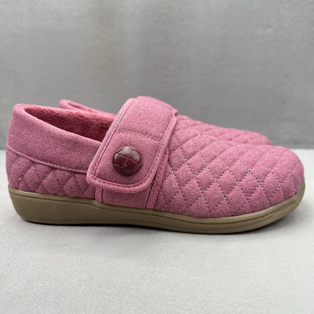 Vionic Jackie Womens Size 8 Slippers Pink Quilted Adjustable Comfort Support